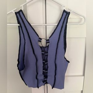 Cropped lace up purple cropped tank